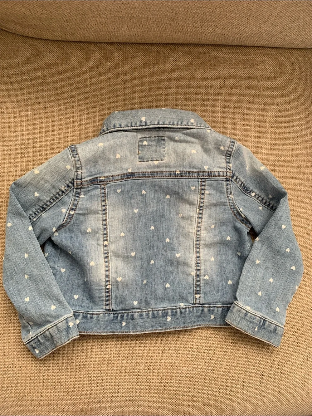 Jean Jacket White Heart Print OshKosh Bgosh Size 3T Blue Denim
